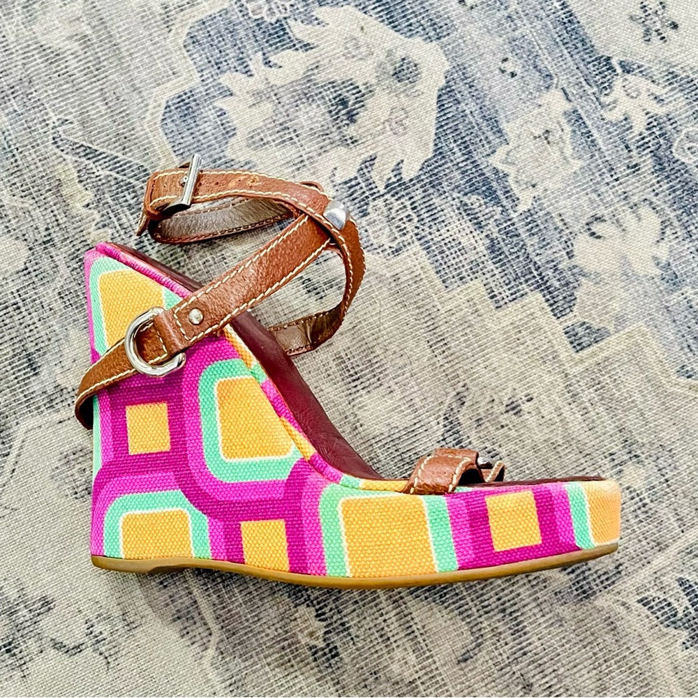 PRADA Colorful Geometric Wedge Sandals